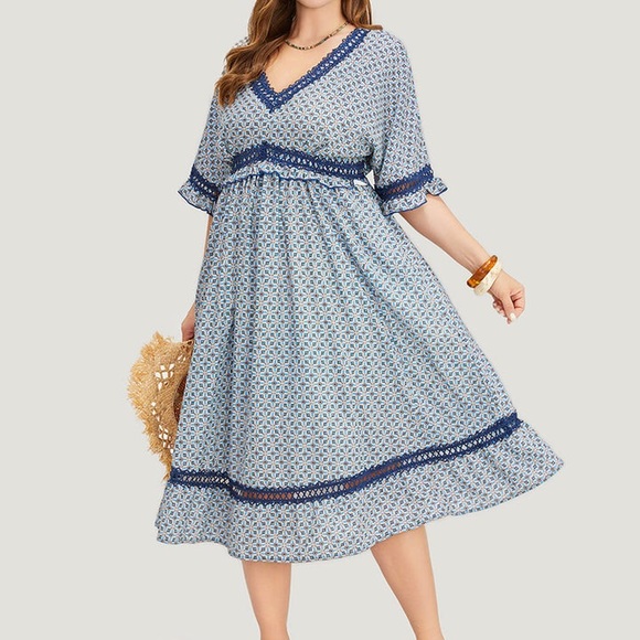 (A8) Bloomchic Bandana Dolman Sleeve Pockets Lace Ruffle Trim Dress, Sz 12, NWT - Picture 2 of 15